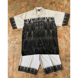 VTG Ultimate Sports RGC 2Pc ButtonUp Shirt & Shorts Japanese/Egyptian Print Sz L